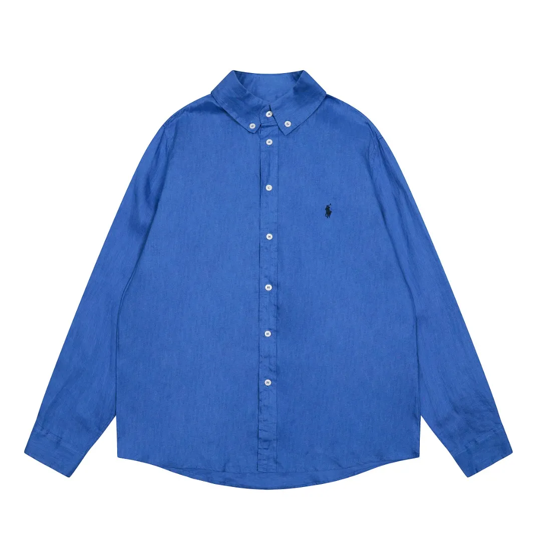 P300 Top Quality" Style Number: 8001# [Ralph Lauren Paul Pony Linen Basic Couple Style Shirt Long Sleeve] ✅Ralph Lauren Paul Small Label War Horse 100% Pure Linen Classic Basic Four Seasons Shirt Long Sleeve ✅A must-have item for the lazy style. The upper body has a retro and fresh feeling. ✅100% pure linen 280g 32 count fabric. Washed, retro and textured. ✅Dedicated to platform live broadcast. Wholesale entity ✅Simple and easy to match, light American old money style, the upper body is super great, ✅Standard for all seasons, worn alone/inner, it is a must-have for YYDS couples wardrobe. Size: S-XL Color: Black, White, Navy, Khaki, Pink, Yellow, Red, Colorful Blue, Light Blue, Rose Red